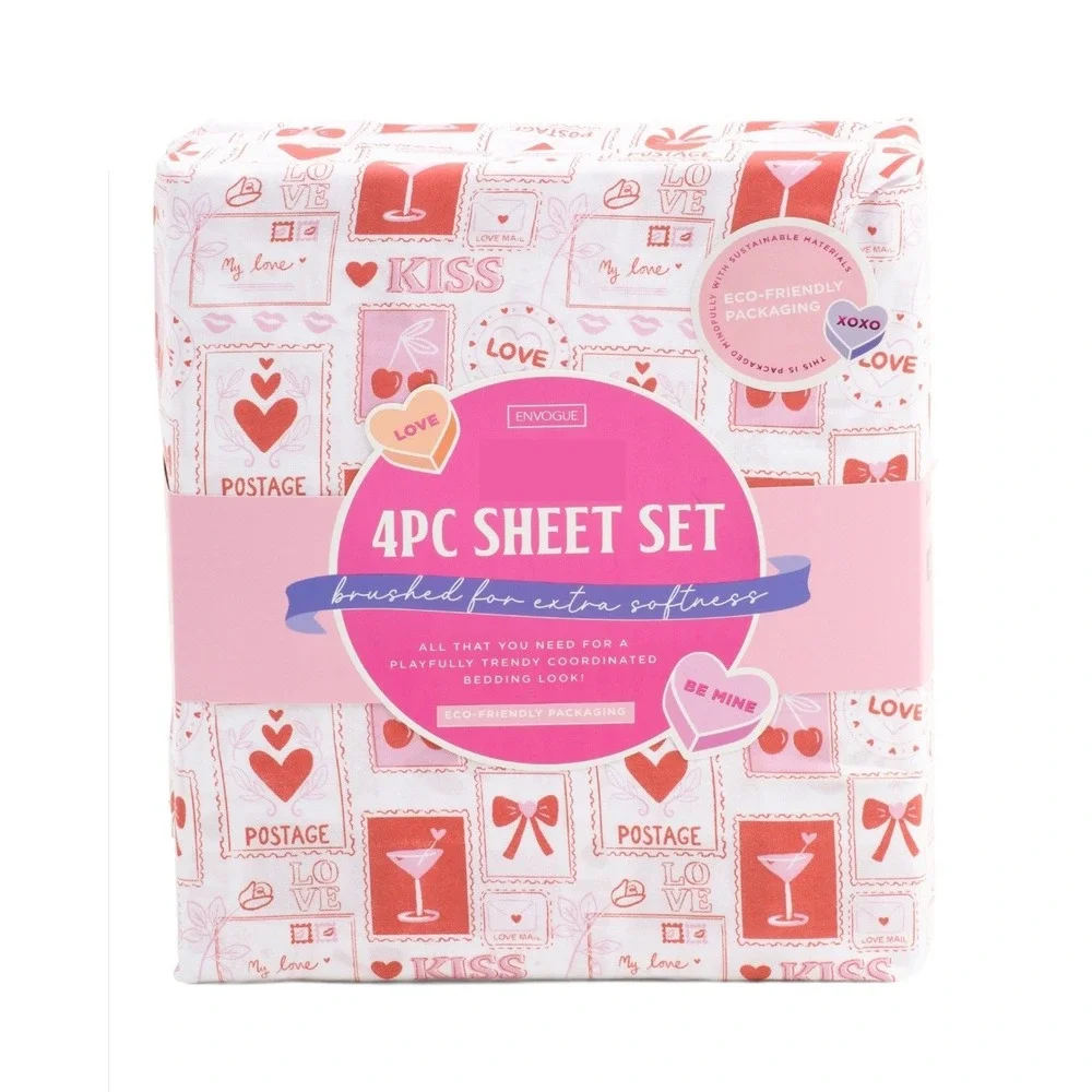 EnVogue Valentines Day Stamp 4PC Sheet Set Queen Red Pink Hearts Love Bows NWT